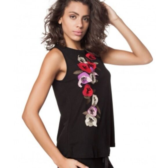 Mamatayoe Corus Floral Embroidered Open Back  Black Tank Sz Small - Picture 3 of 10